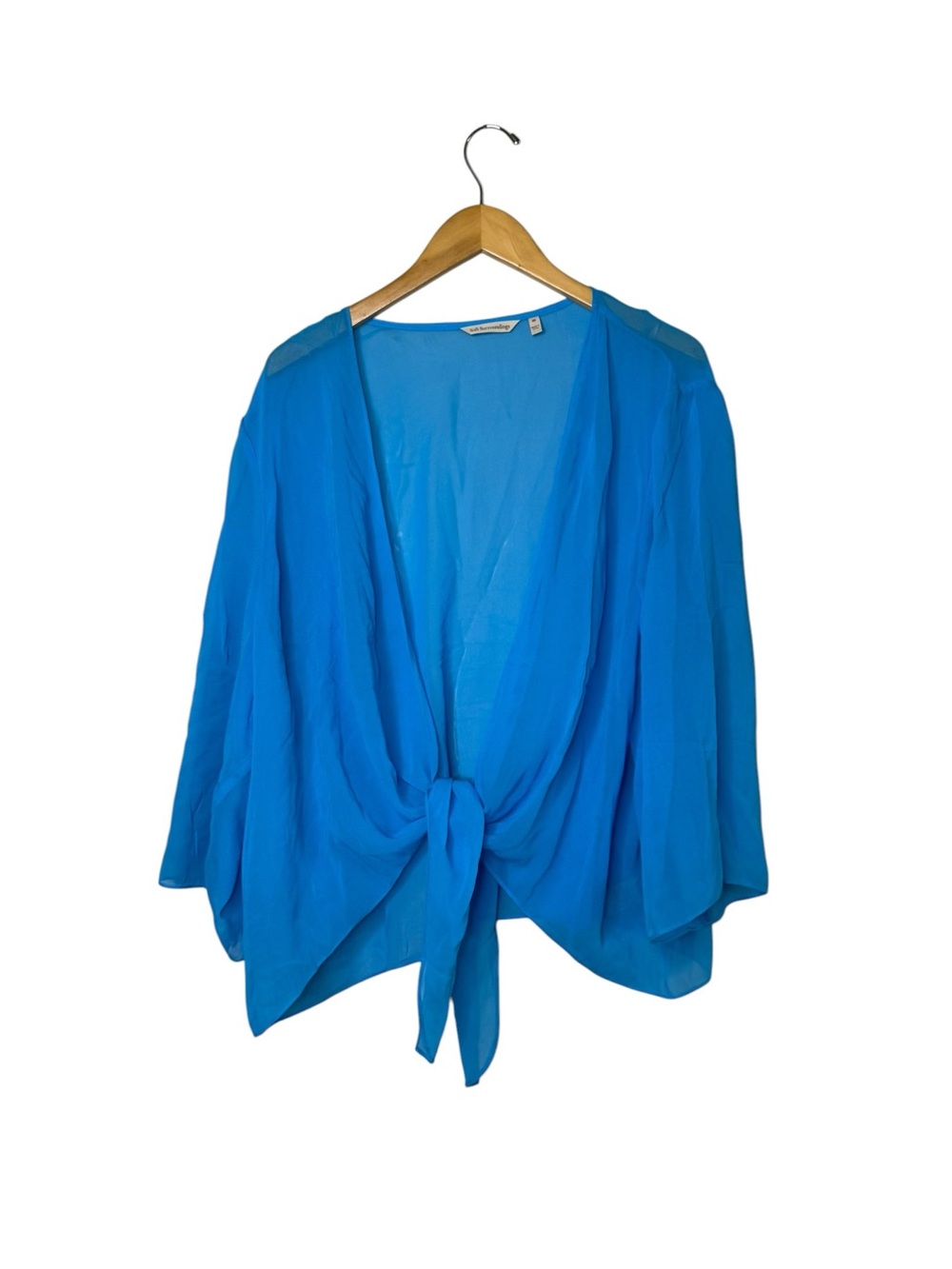 Soft Surroundings 100% Silk Sheer Bright Blue Loose Relaxed Boxy Blouse Tropical